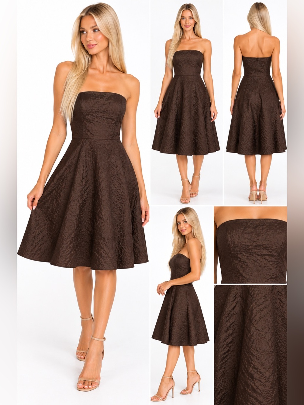 J.Crew Size 0 Chocolate Brown Strapless Textured Midi Dress